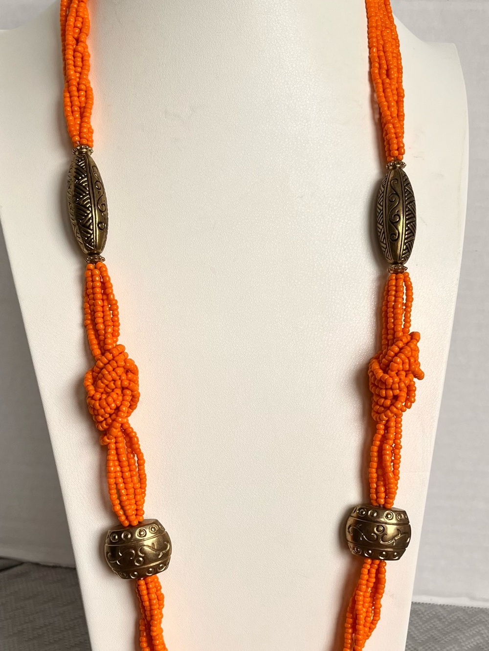 Erica Lyons Orange Multi-Strand Beaded Necklace with Antique-Gold Accents